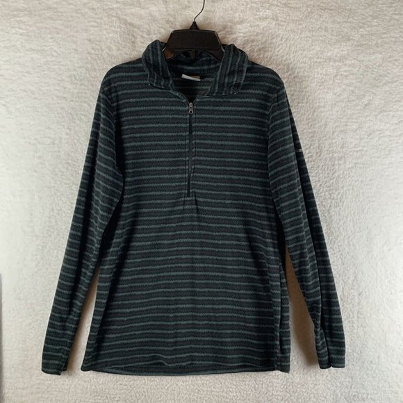Columbia Fleece Women's Medium Blue Striped Mock Neck Quarter‎ Zip Collar 7964 - Picture 1 of 8